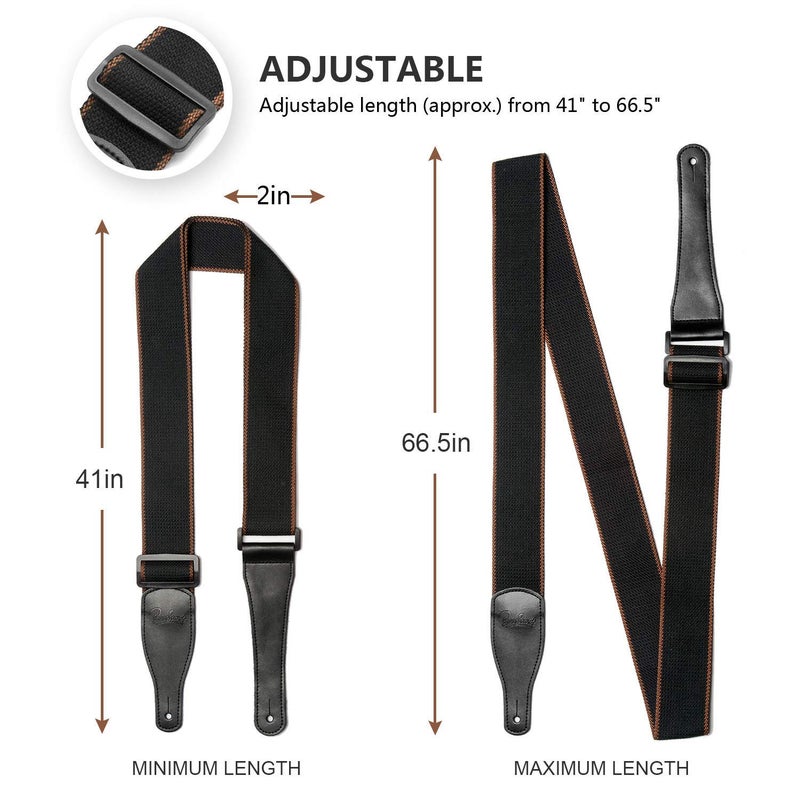 BestSounds Acoustic Guitar Strap, Soft Cotton & Leather Ends Strap for Electric & Bass Guitars come with 1 Button & 2 Locks - Image 3